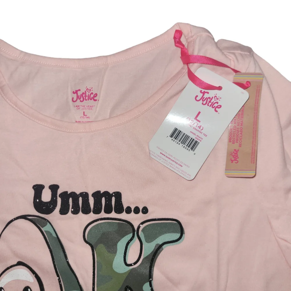 Girls Justice Pink Green Long Sleeve Shirt Size L